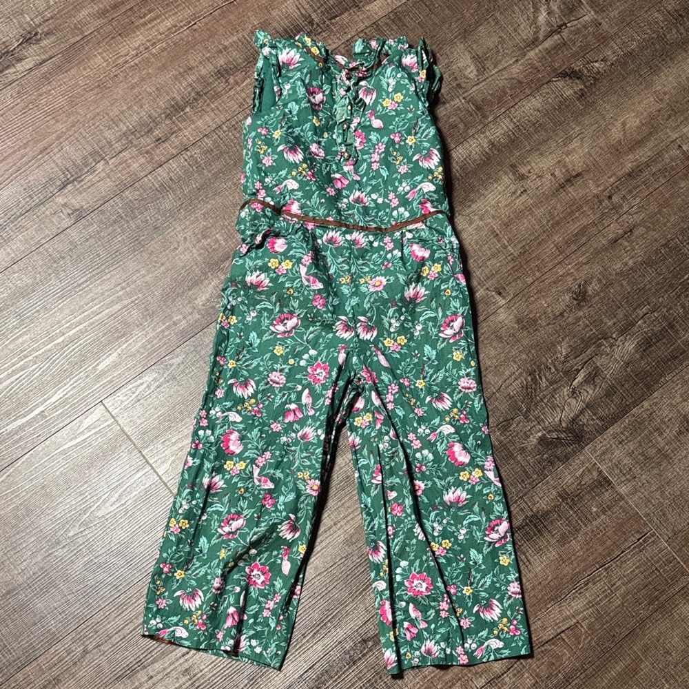 Janie and Jack Green Floral Girls' Jumpsuit